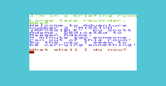Mission Impossible Adventure title screen for Vic-20